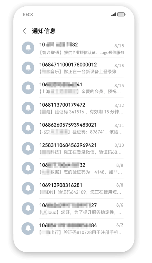 短信品牌认证前-短信列表仅显示号码无法识别企业身份